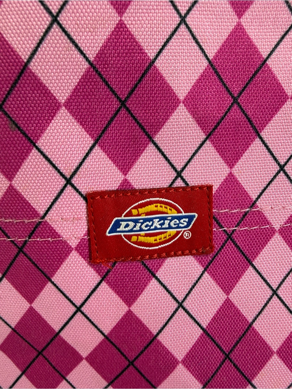 Dickies Pink Argyle Pattern Tote with Black Straps - Picture 2 of 9
